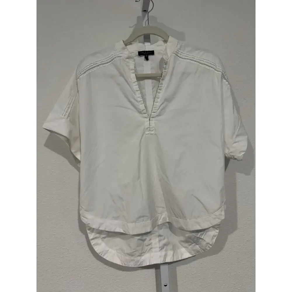 Rag & Bone Darcy Boxy Round Neck Short Sleeve Cotton Poplin Hi-low Classic XS/S